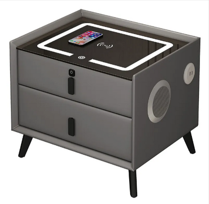 Wireless Charging Bedside Table with Dual Drawers & USB Lock