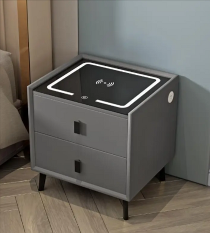 Wireless Charging Bedside Table with Dual Drawers & USB Lock