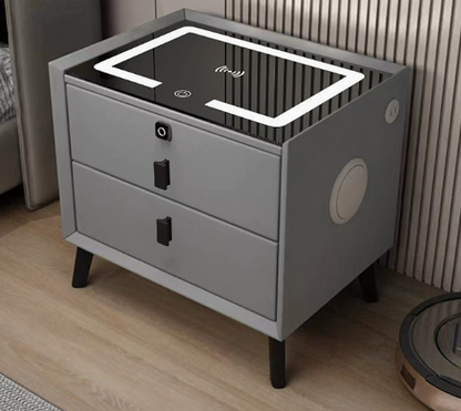 Wireless Charging Bedside Table with Dual Drawers & USB Lock